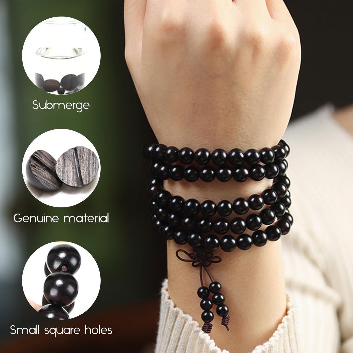 SANNIDHI Karungali Malai 108 Beads Necklace for Meditation with 8mm Ebony Wood | Layered Bracelet