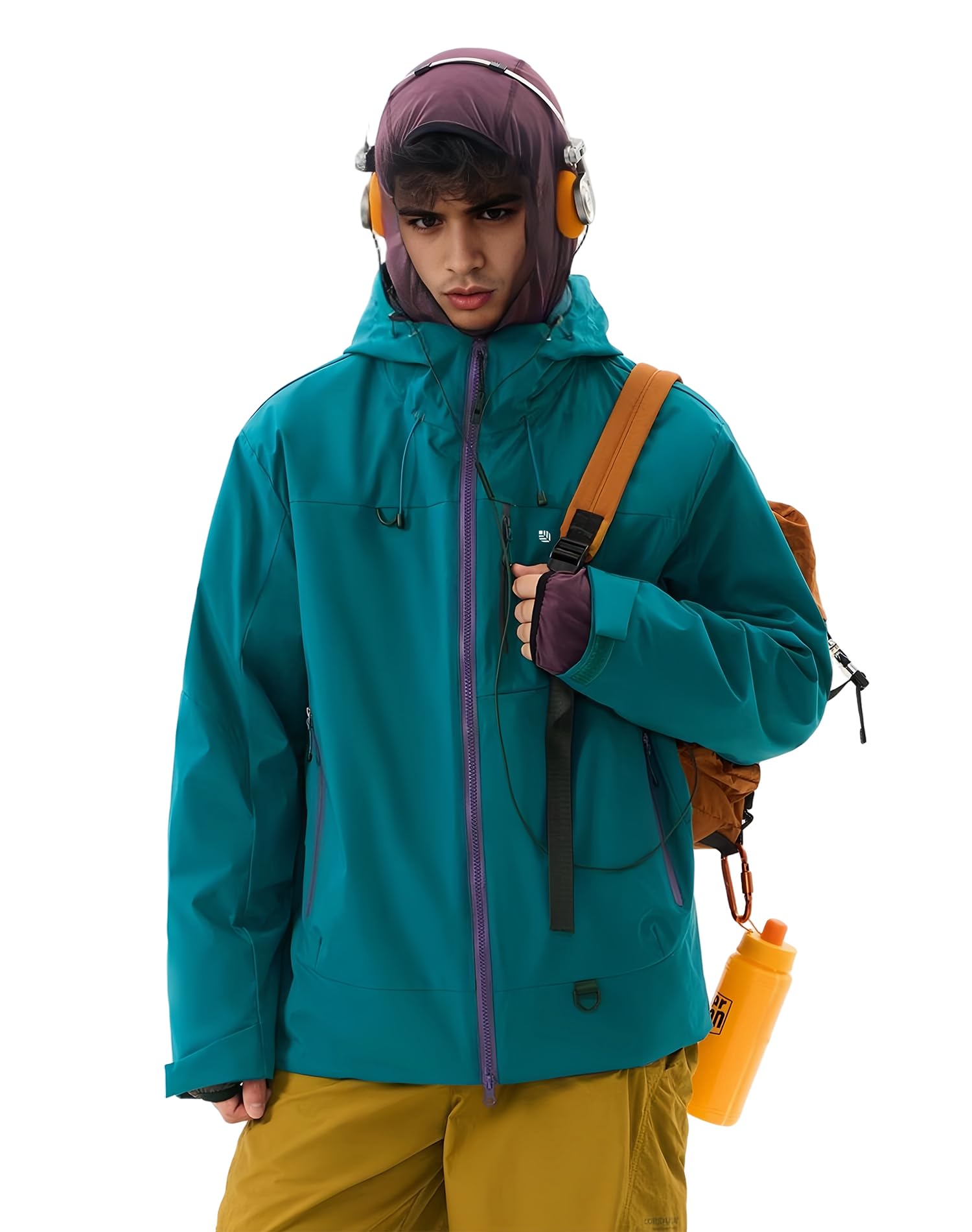 Venzina Men's Waterproof Rain Jacket for Urban Outdoor with Color Block Design | Breathable Windbreaker in Peacock Blue
