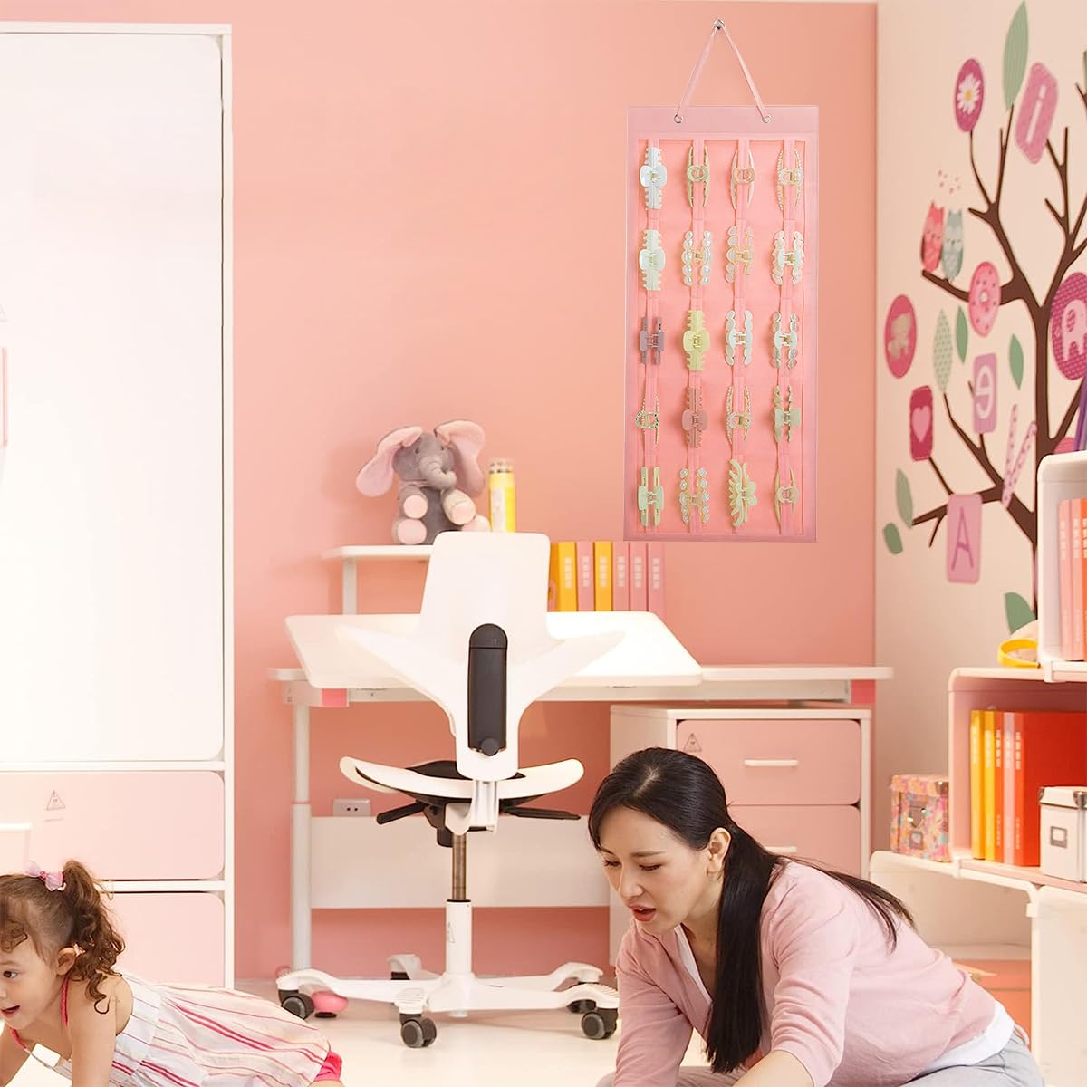 HASTHIP Hair Claw Clip Holder for Wall and Door with 20 Felt Belts 35×80cm | Organizer for Women