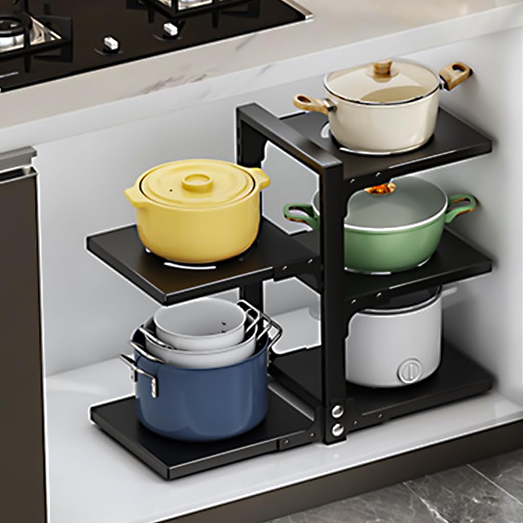 HASTHIP Pot and Pan Organizer Rack for Kitchen with 5 Detachable Shelves 51x22.6x43cm Black