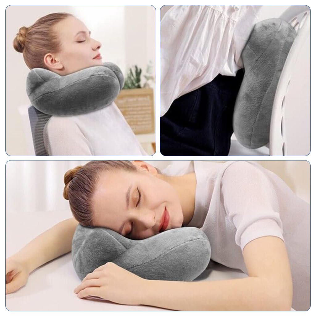 HANNEA Inflatable Travel Neck Pillow for Airplane Sleeping with 360° Ergonomic Support | Soft Velvet Washable Set with Eye Mask and Earplugs