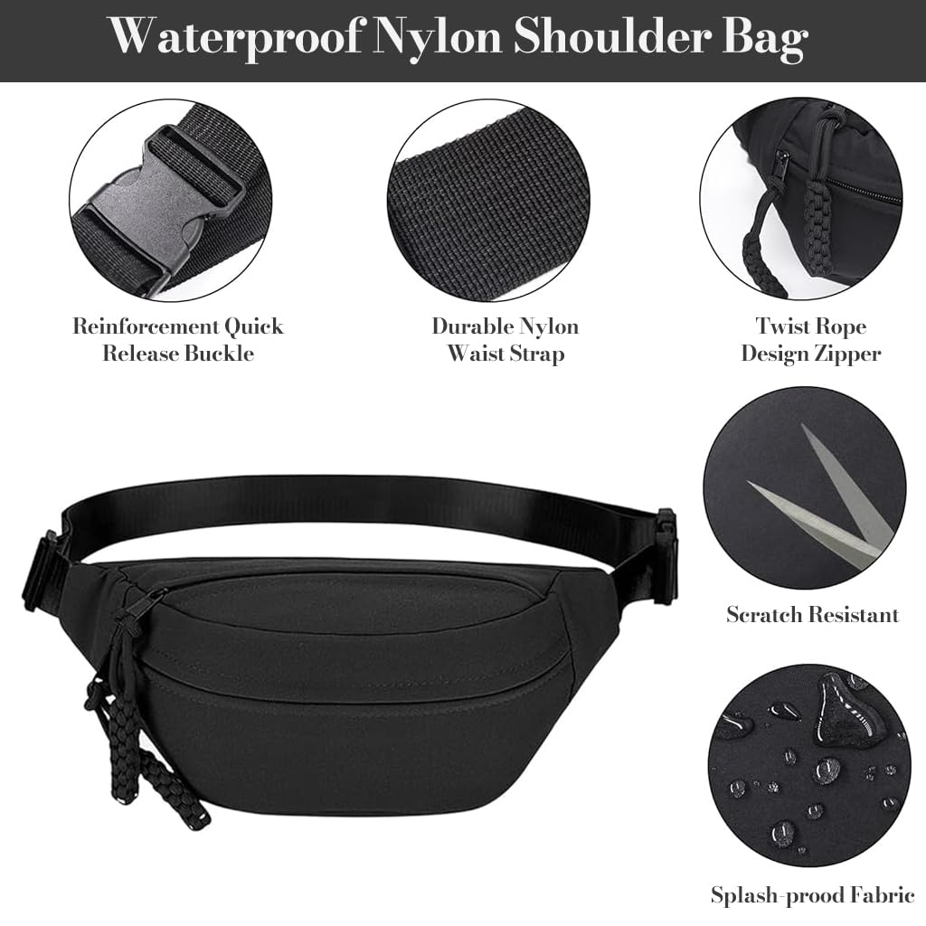 ZIBUYU Waist Bag for Men featuring Double Layer Storage with Waterproof Nylon Design | Lightweight Crossbody Travel Pouch