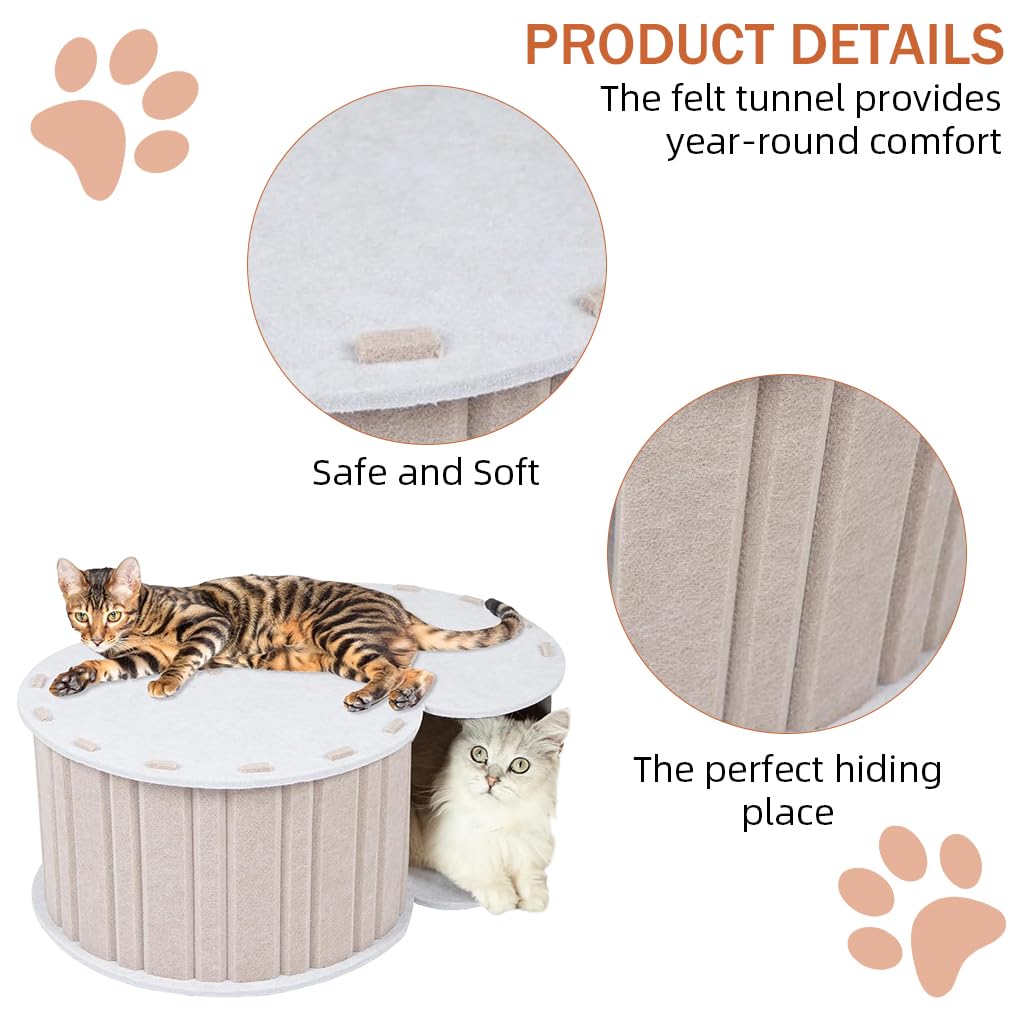 HASTHIP Cat Hideaway Tunnel House for Under 5kg Cats with Semi-Closed Felt Design | DIY Assembly