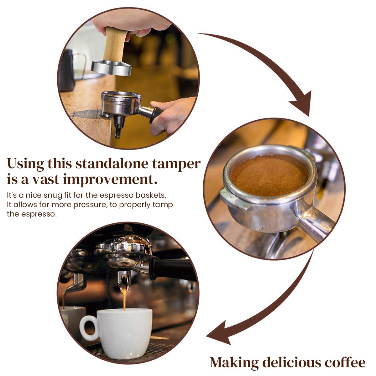 Supvox Espresso Tamper for Barista Coffee with 51mm Metal Base and Ergonomic Wooden Handle