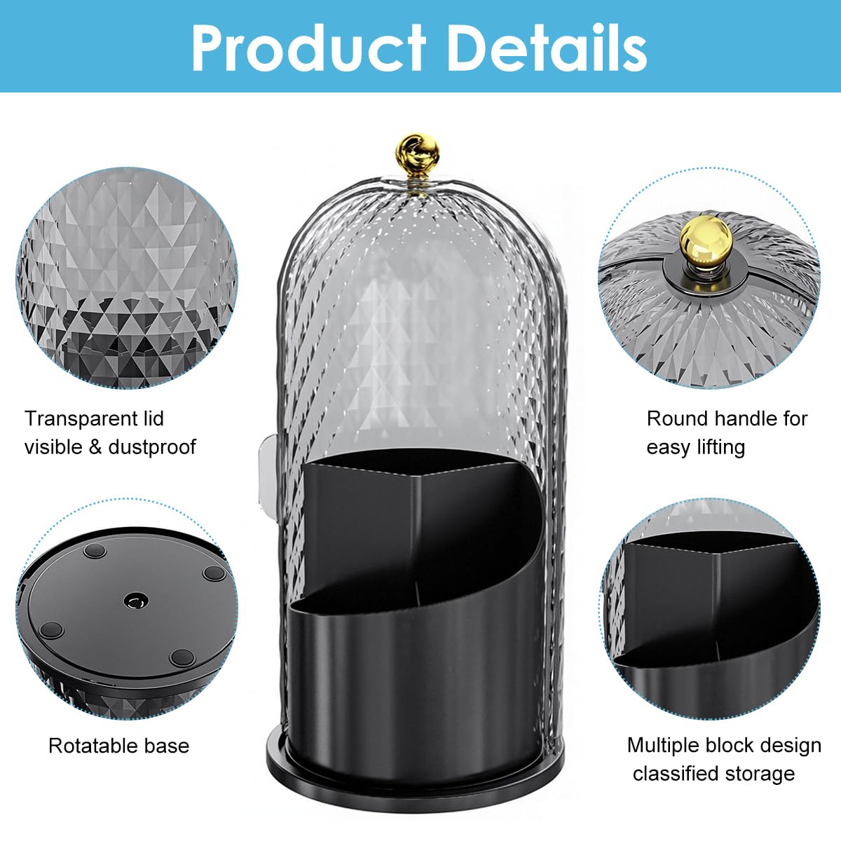 MAYCREATE Makeup Brush Holder for Vanity and Bathroom with 360 Rotating Base | 12.3×27 cm Clear Black Organizer