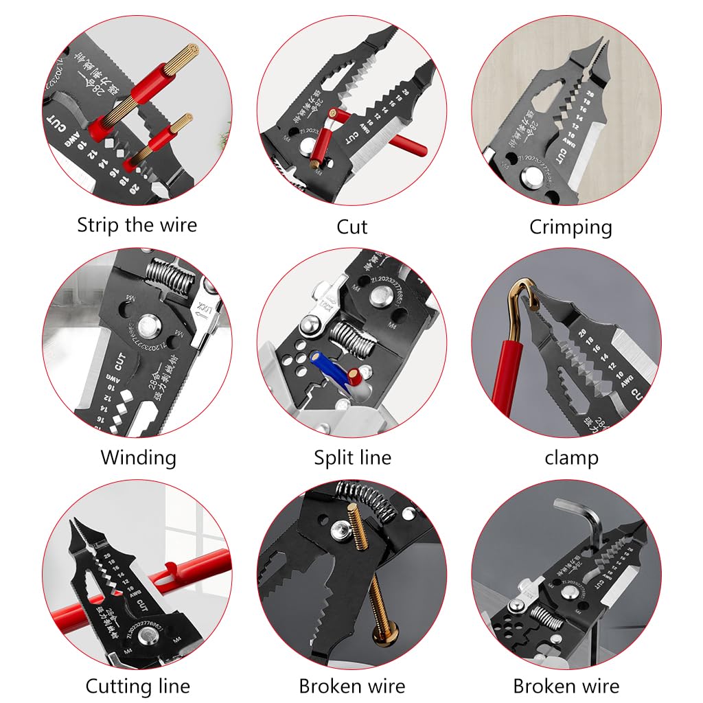 Serplex® Wire Cutter Multi Wire Cutter Stripper Tool 28-in-1 Multifunctional Wire Stripper Vice Tool Chromium Vanadium Steel Wire Cutter Wire Stripper Crimper Crimping Tool for Electrician