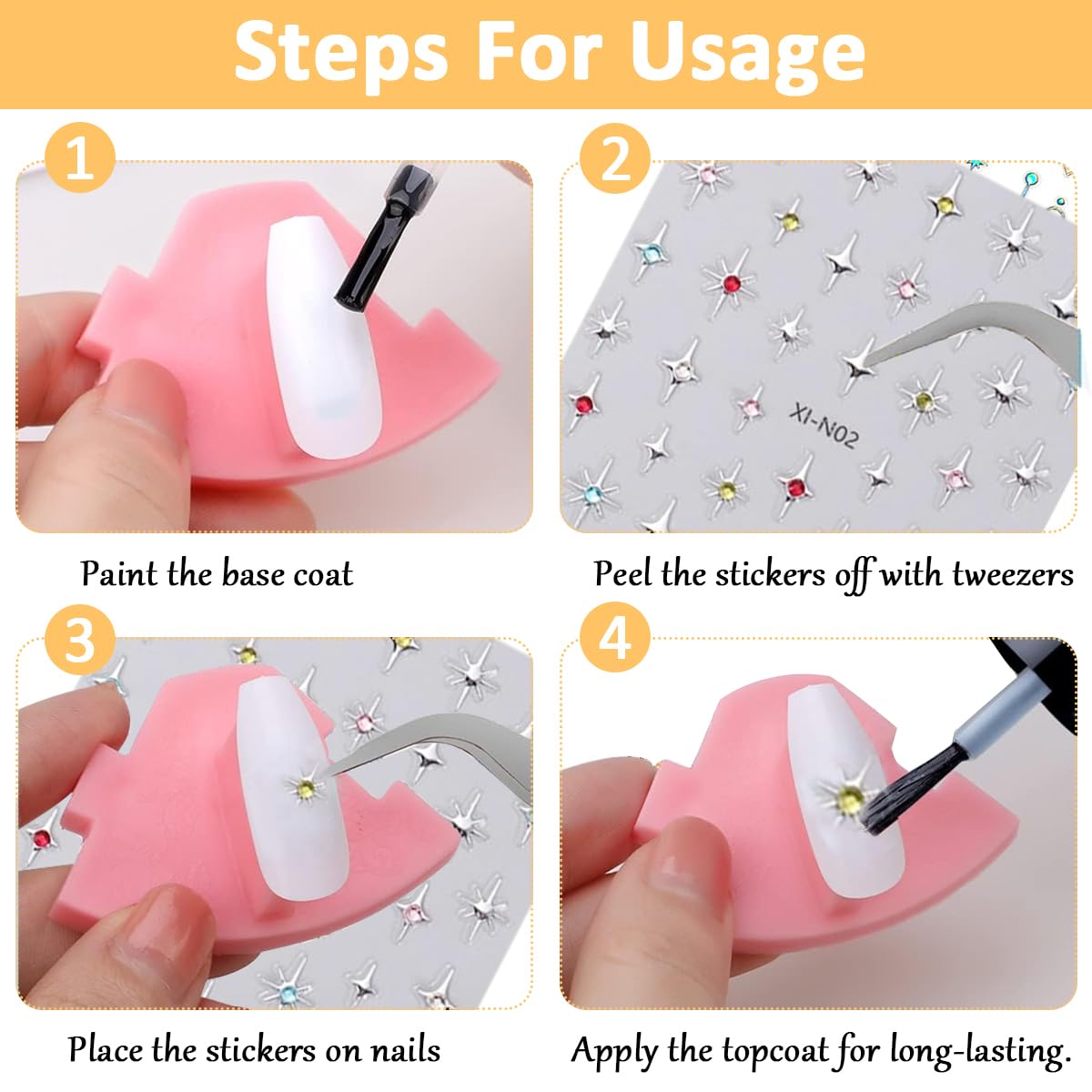 MAYCREATE Star Nail Stickers for DIY and Salon Use with 6 Sheets 3D Self‑Adhesive Decals | Galaxy Stars Design