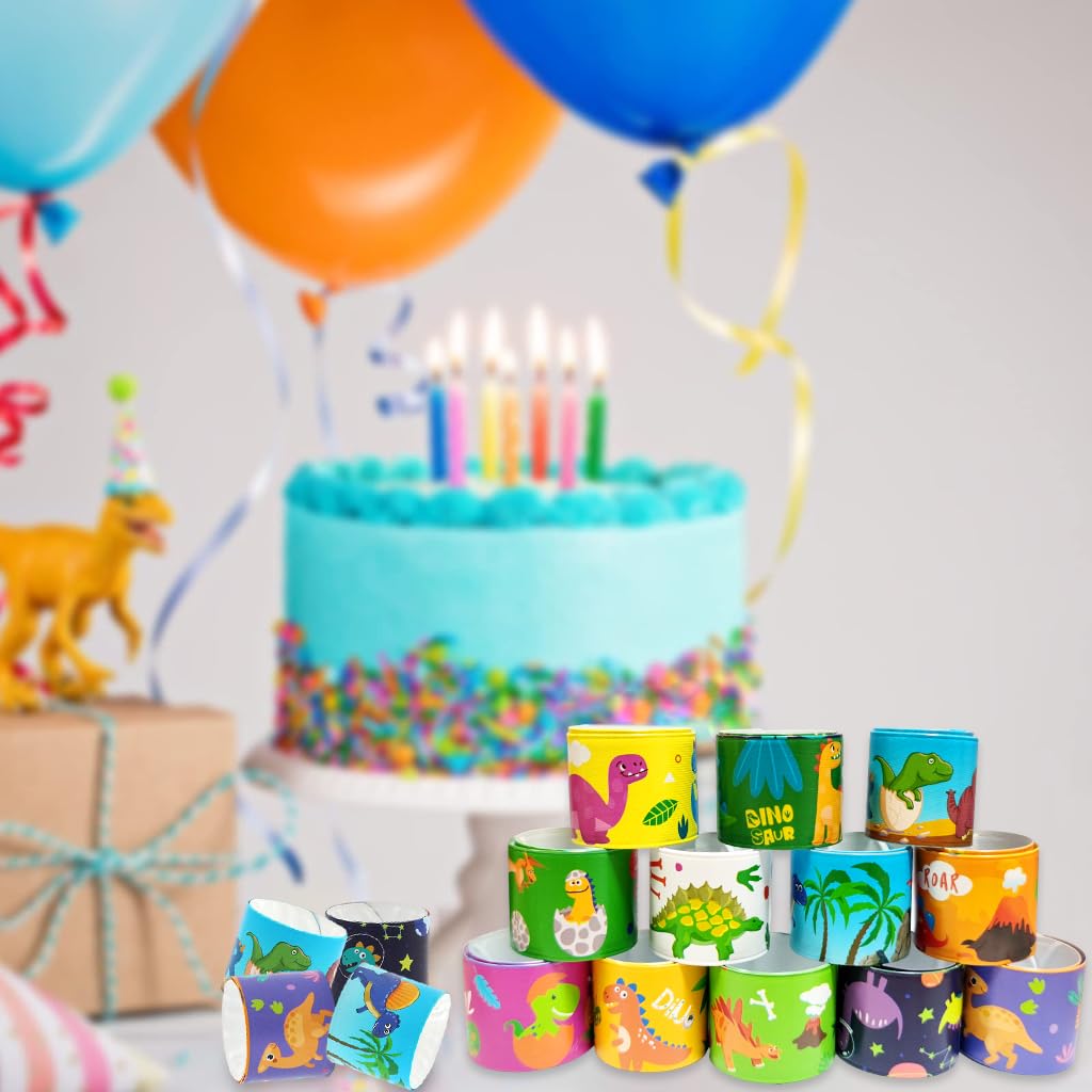 PATPAT Kids Snap Bracelets for Party Favors featuring 24pcs 8.6 in Slap-On Wristbands | Dinosaur Designs