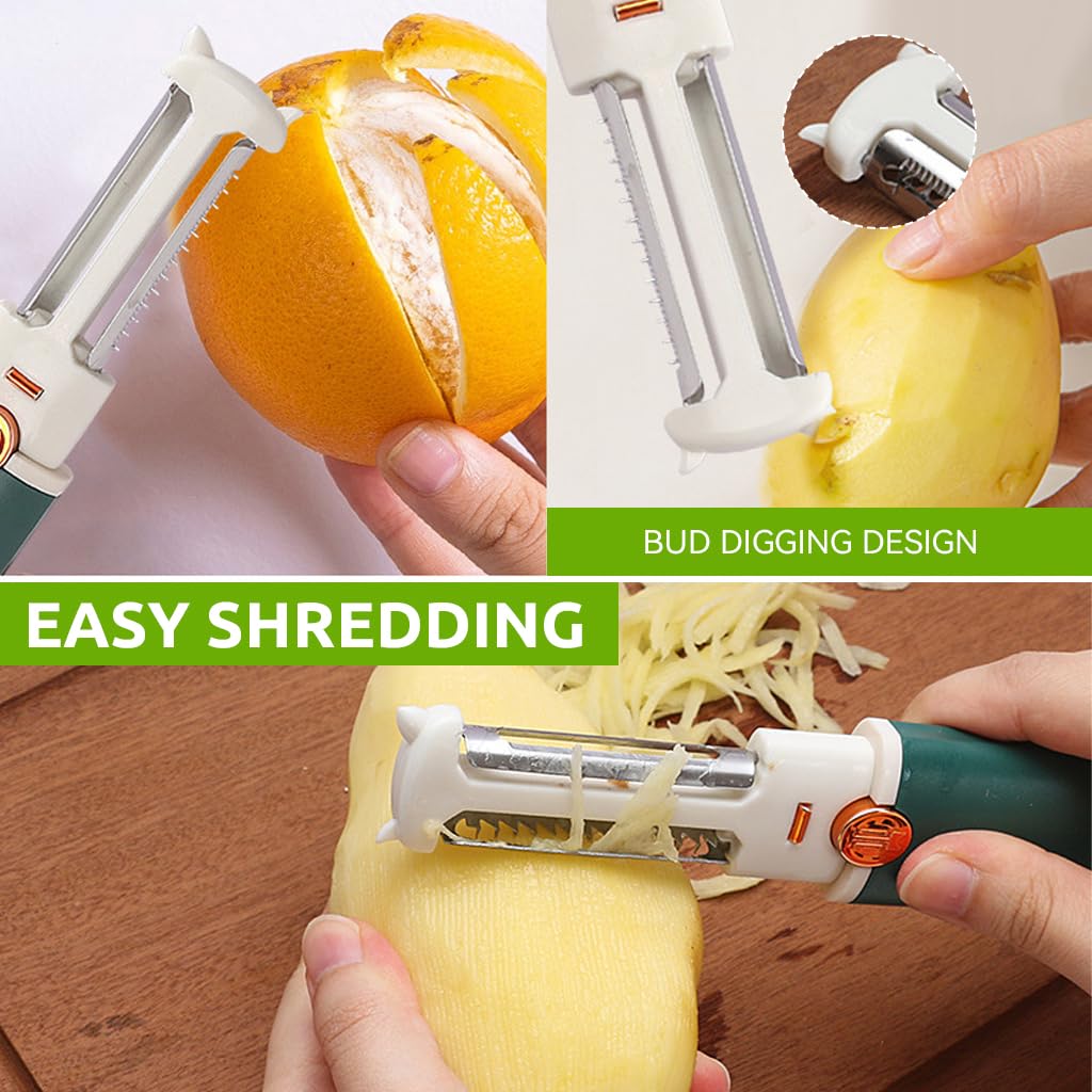HASTHIP 4 in 1 Fruit Peeler for Kitchen Use with Dual Head Design and 7.8 in Portable Body | Stainless Steel Blades