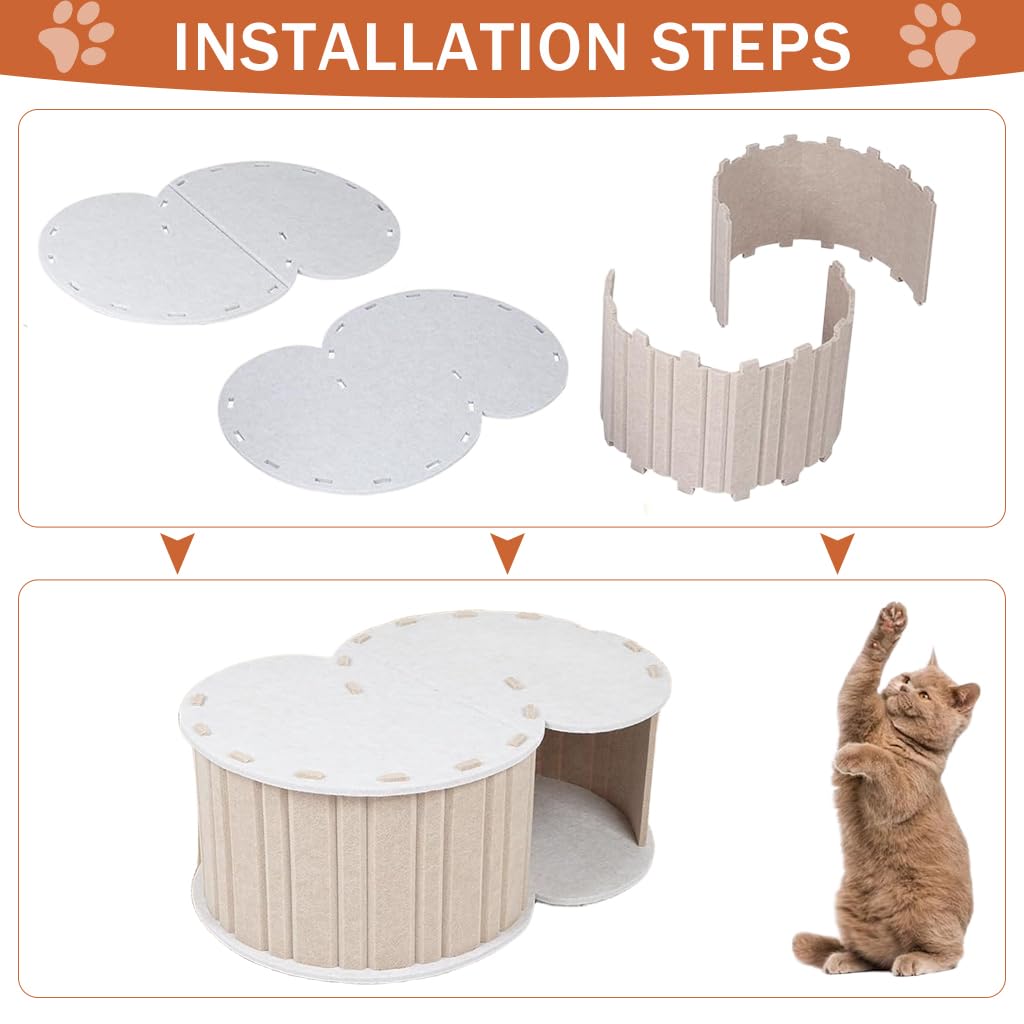 HASTHIP Cat Hideaway Tunnel House for Under 5kg Cats with Semi-Closed Felt Design | DIY Assembly