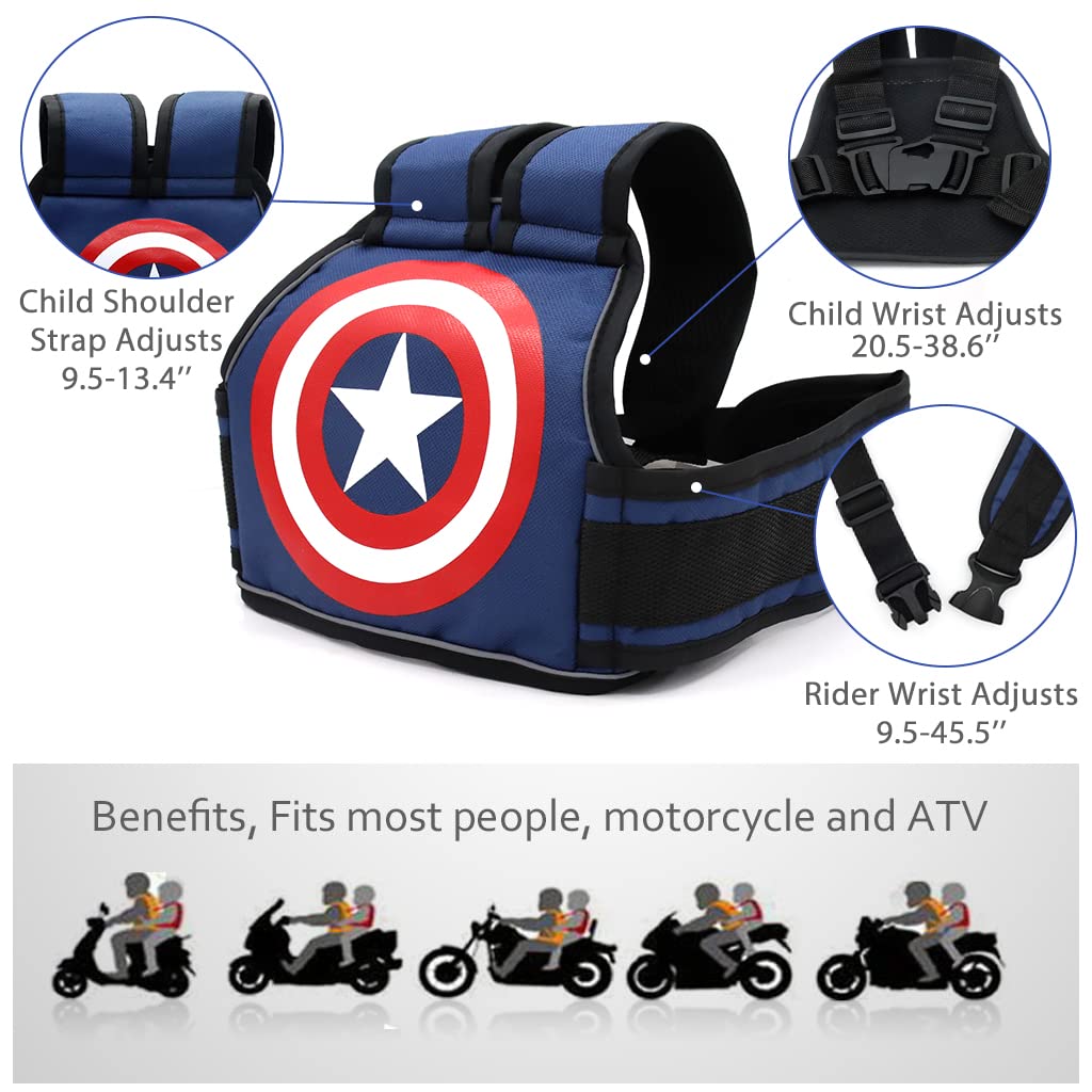 SNOWIE SOFT Kids Safety Belt for Two Wheeler with Reflective Strips and 4 Strap Buckle | Adjustable 3 PCS Polyester Harness for Boys and Girls 2 12 Years