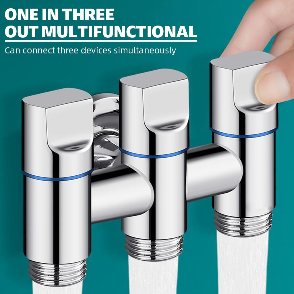 HASTHIP® Stainless Steel 3 in 1 Faucet Tap, 3-Way Angle Valve with Independent Controls, Universal 1/2