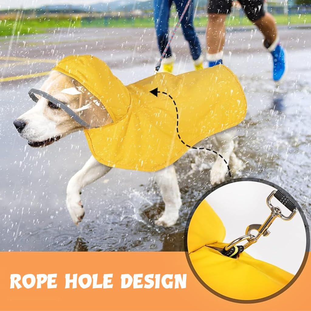 Qpets Dog Rain Coat for Outdoor Hikes with Clear Wide Brim Hood and Reflective Rim | 3 PCS XXL