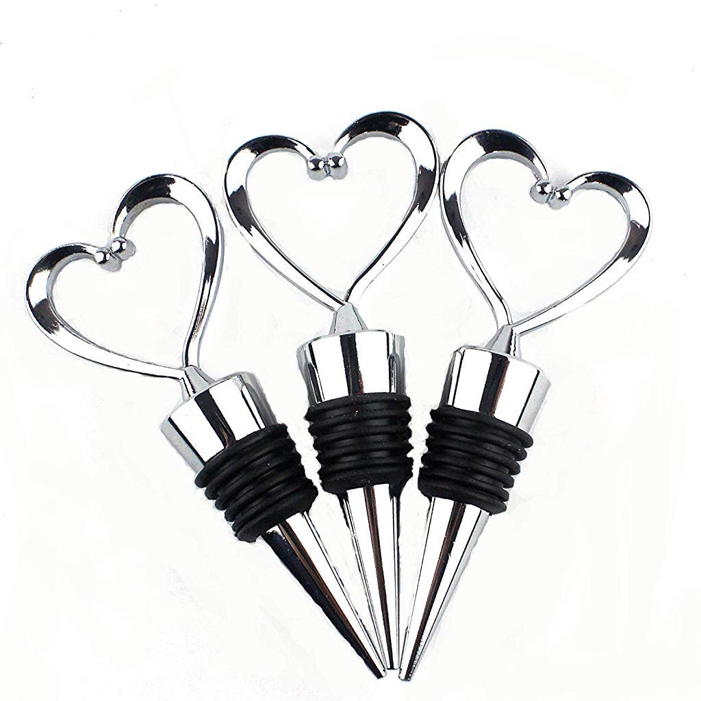 HASTHIP Wine Bottle Stoppers Set of 3 with Heart Shape Seal 4.3 in Height | Stainless Steel and Silicone