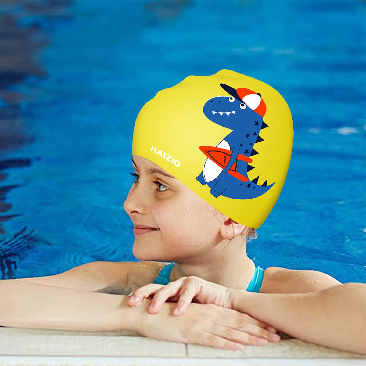 Proberos® Silicone Swim Cap for Kids, Comfortable Swimming Cap Ideal Kids Swim Cap for All Head Size, Cartoon Swimming Cap for Child, Swimming Training Cap