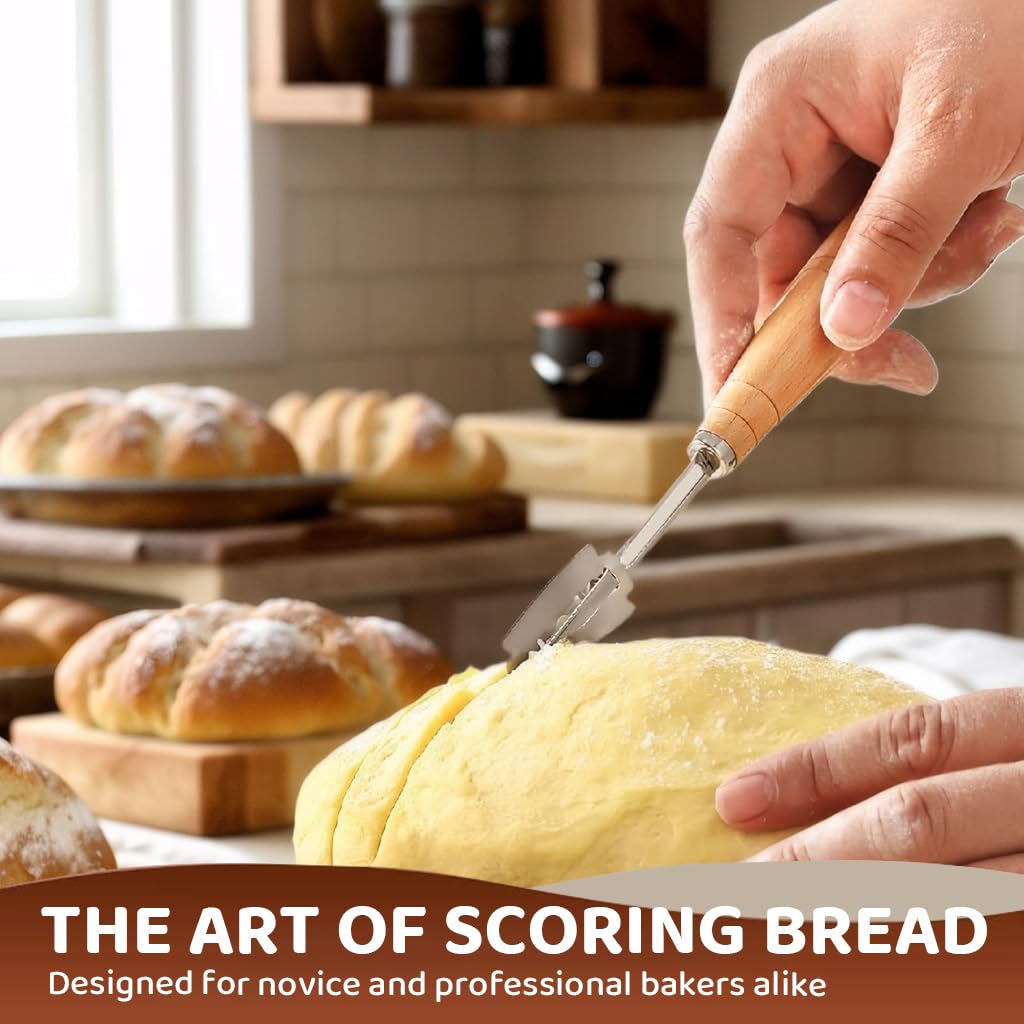 Supvox Bread Lame with 5 Replaceable Blades and Wooden Handle for Sourdough Scoring | Stainless Steel Tool for Professional Bread Baking