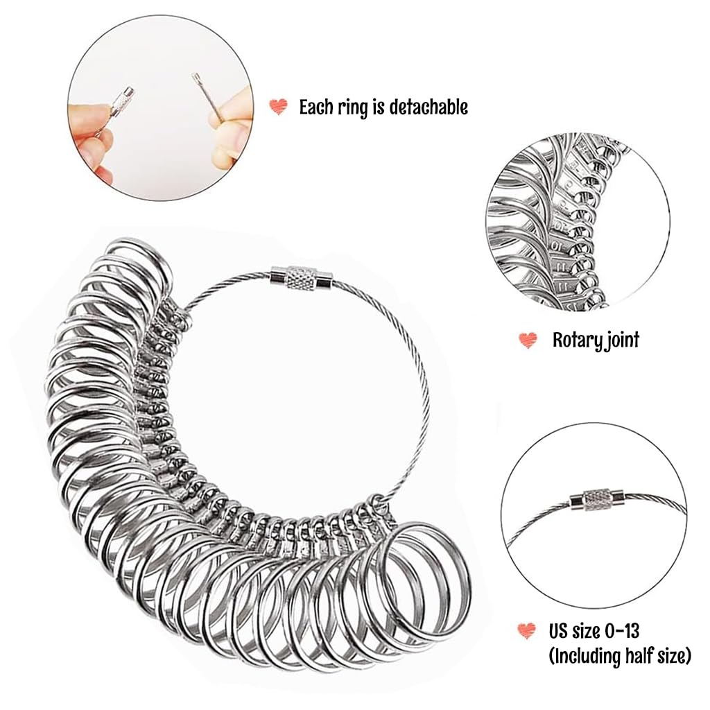 Venzina Ring Sizer Measuring Tool Set for Jewelry Making with 3Pcs Gauges and Mandrel