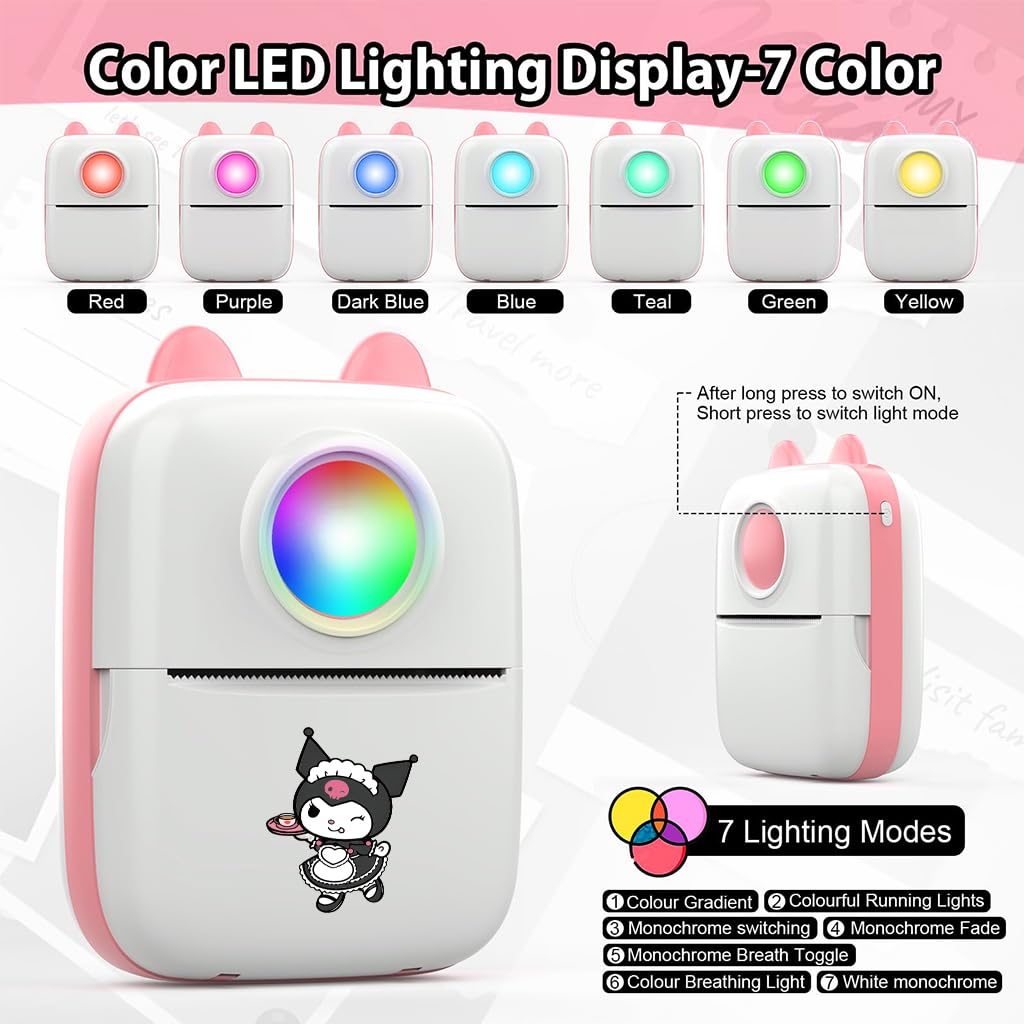 ZEITEL Mini Bluetooth Thermal Printer for Android & iOS with LED Light and 13 Paper Rolls | 200DPI Ink‑Free Printing