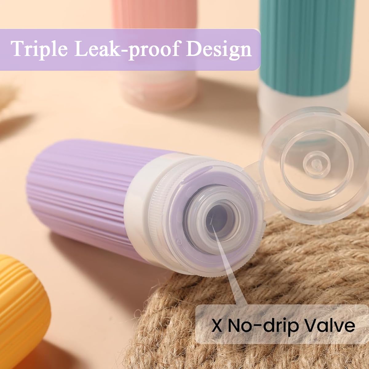 MAYCREATE Toiletries Travel Bottle Set for Air Trips with Leakproof Flip Lids and 90ml Silicone Bottles | Includes 40ml Cream Jars