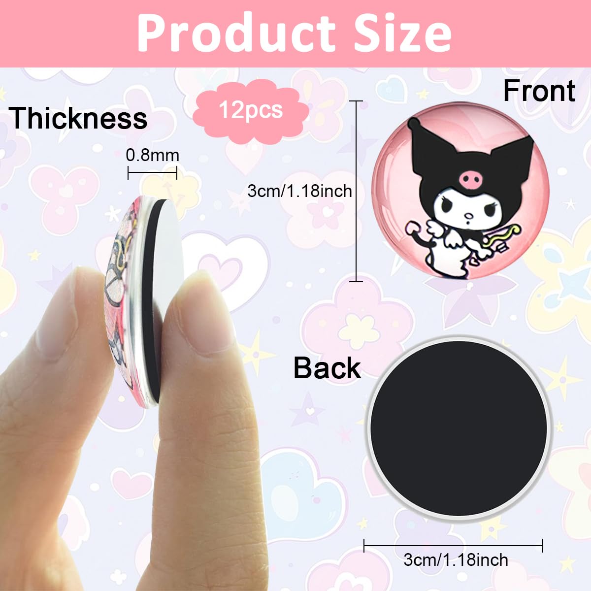 Supvox Kuromi Fridge Magnets 12pcs for Kitchen Decoration featuring Strong Magnetic Back | Cute Sanrio Gift for Women and Girls