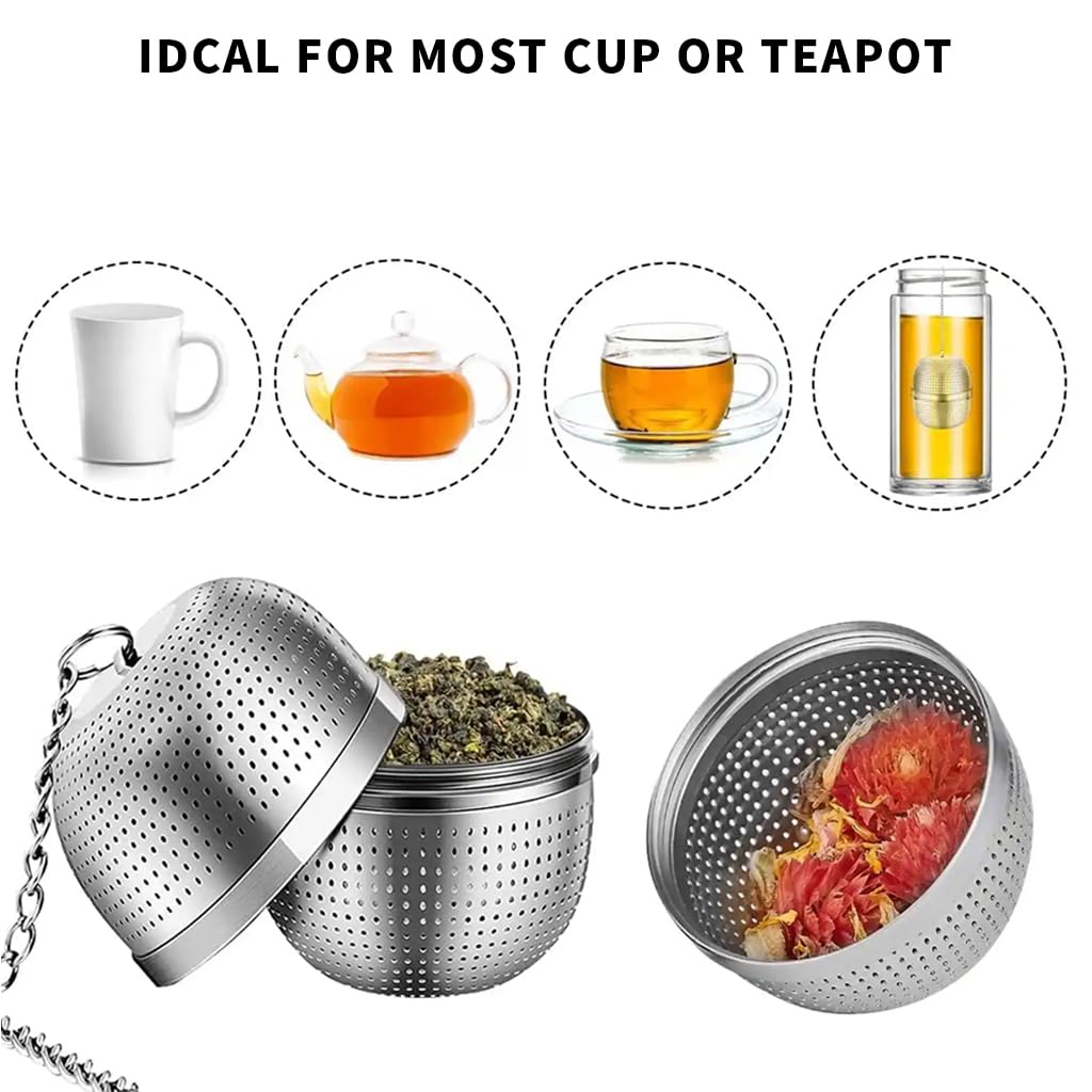 Supvox® Tea Infuser 304 Stainless Steel Tea Strainer with Lift Chain & Tray Tea Filter for Loose Tea, Chamomile, Green Tea Loose Leaves 2.1 inches Fine Mesh Strainer for Teapots, Cups, Mugs