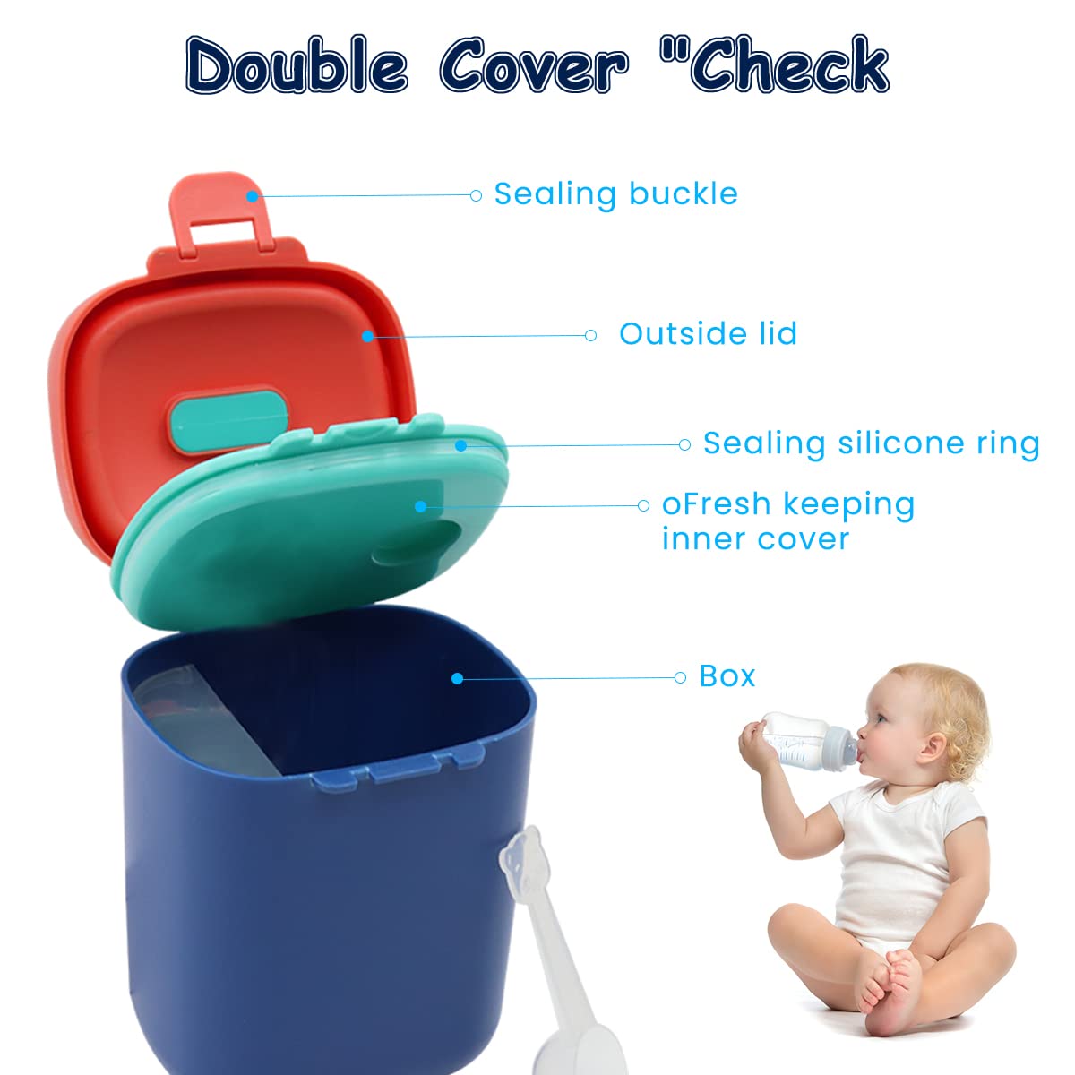 SNOWIE SOFT Baby Formula Dispenser 430g for Travel with Double Lid Seal and Scoop | Foodgrade PP Container