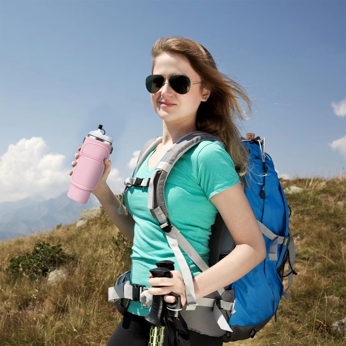 HASTHIP Water Bottle Carrier Bag for Stanley 30 oz Tumbler with Handle and Phone Pocket Pink 2PCS