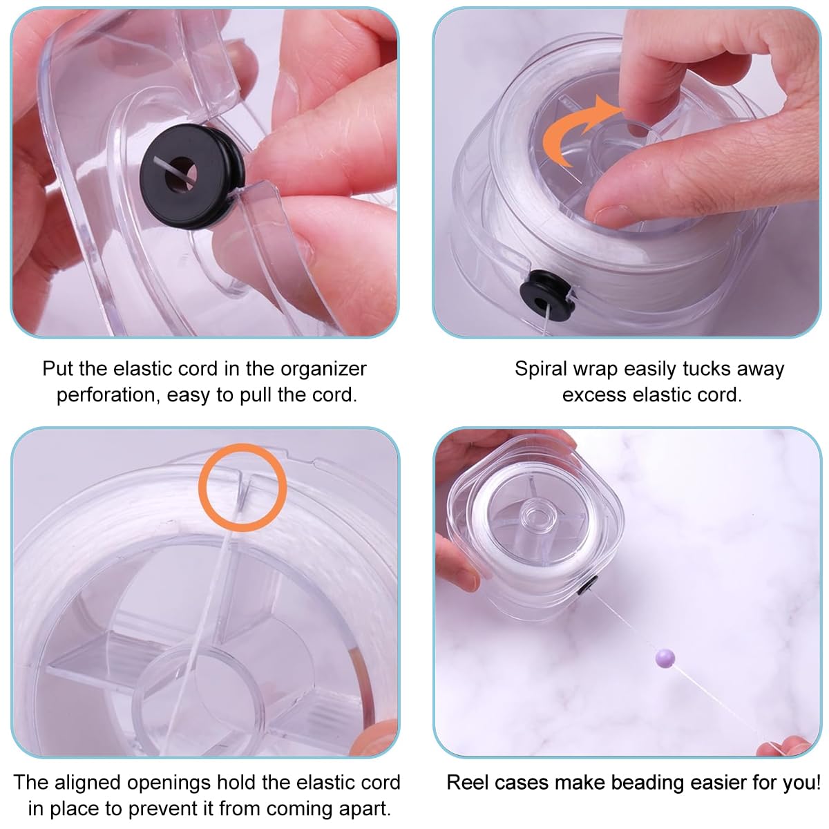 HASTHIP Elastic Cord for Bracelets with 0.8mm Flat Stretch Design 2 Rolls 295ft Each Black&White | Ideal for Jewelry Making and Beading Projects