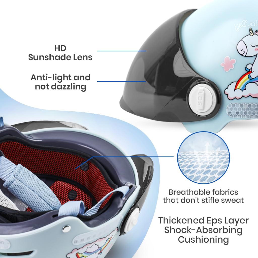 Proberos Kids Bike Helmet for 7–14 Year Riders with UV Visor and ABS EPS Impact Cushioning | Cartoon Unicorn Design Blue 2PCS