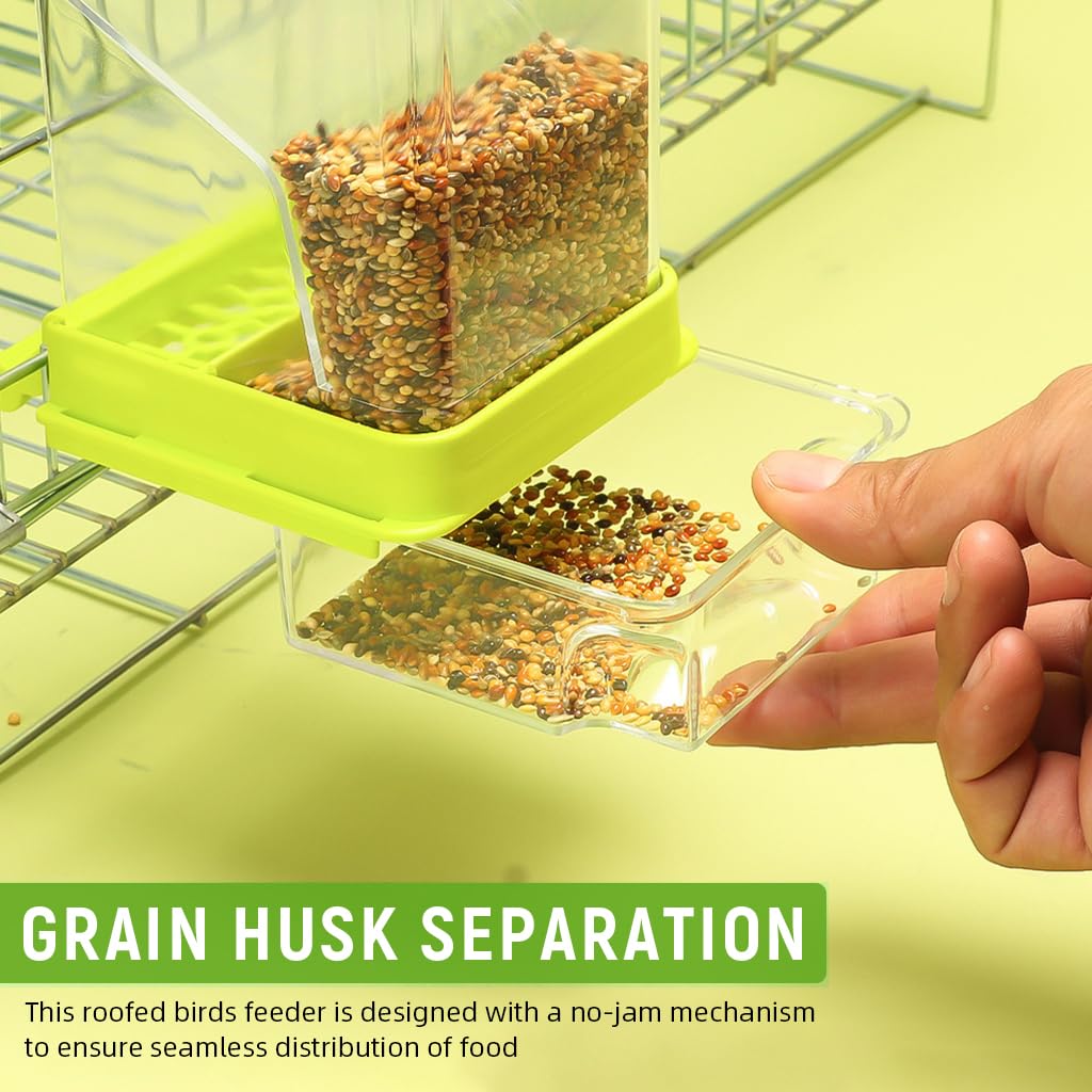 Qpets Parrot Feeder for Cage Birds with Transparent Food Container and Removable Perch Tray 7.9x8.3x18.5cm | Set of 3