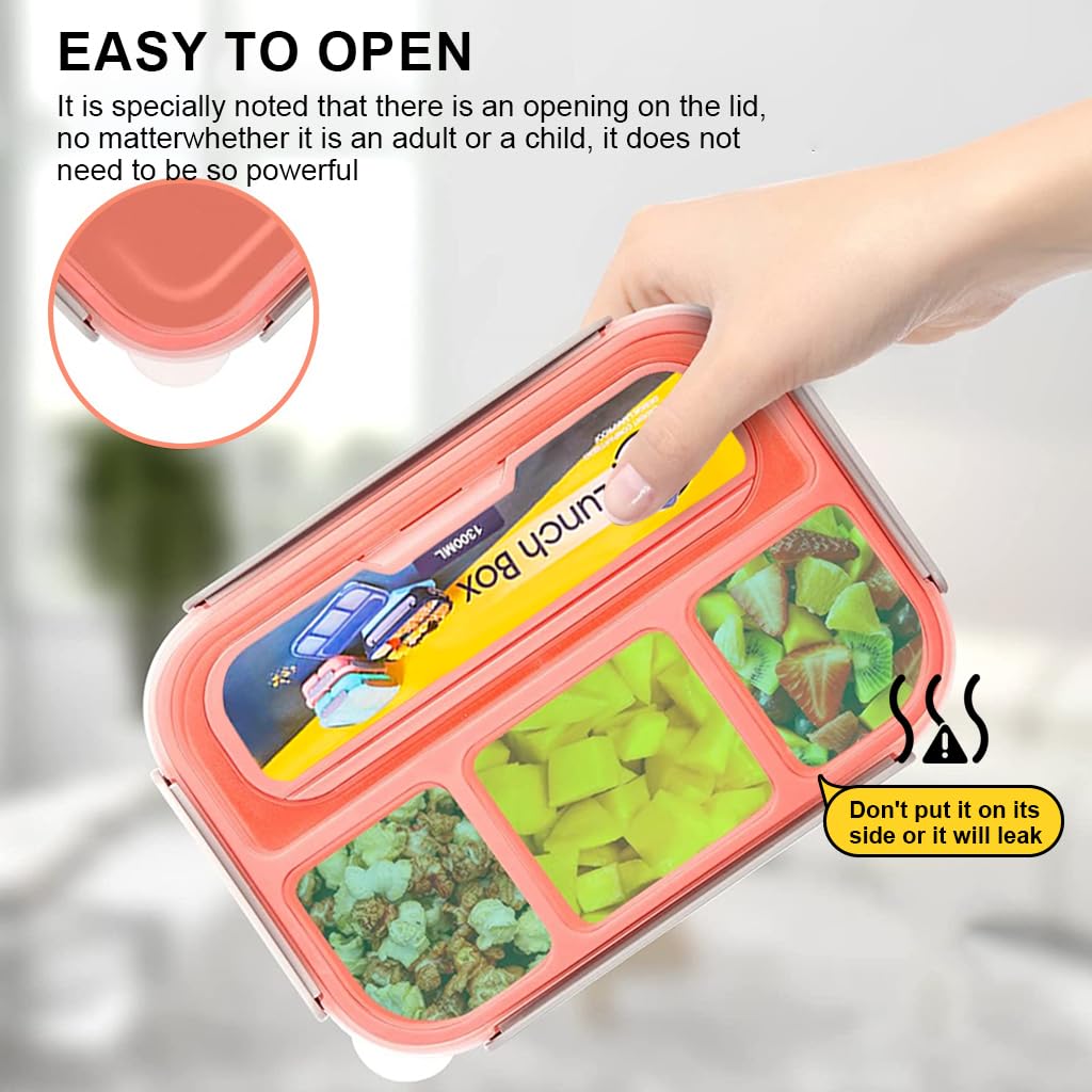 Supvox Kids Lunch Box for School with 4 Compartments and 6 Cups Pink Wheat Straw | Leak Proof