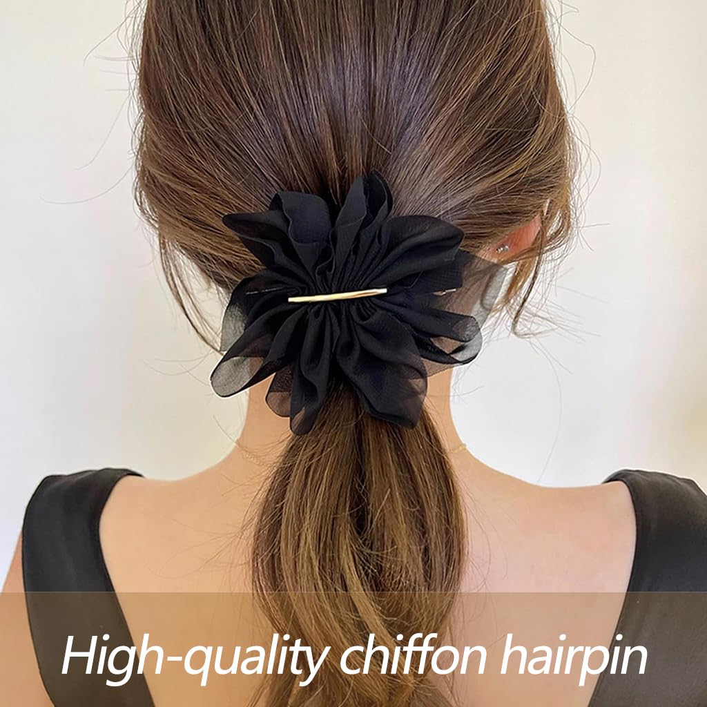 ZIBUYU 3 PC Chiffon Flower Hair Clips for Women with Secure Alligator Clip in White Beige Black