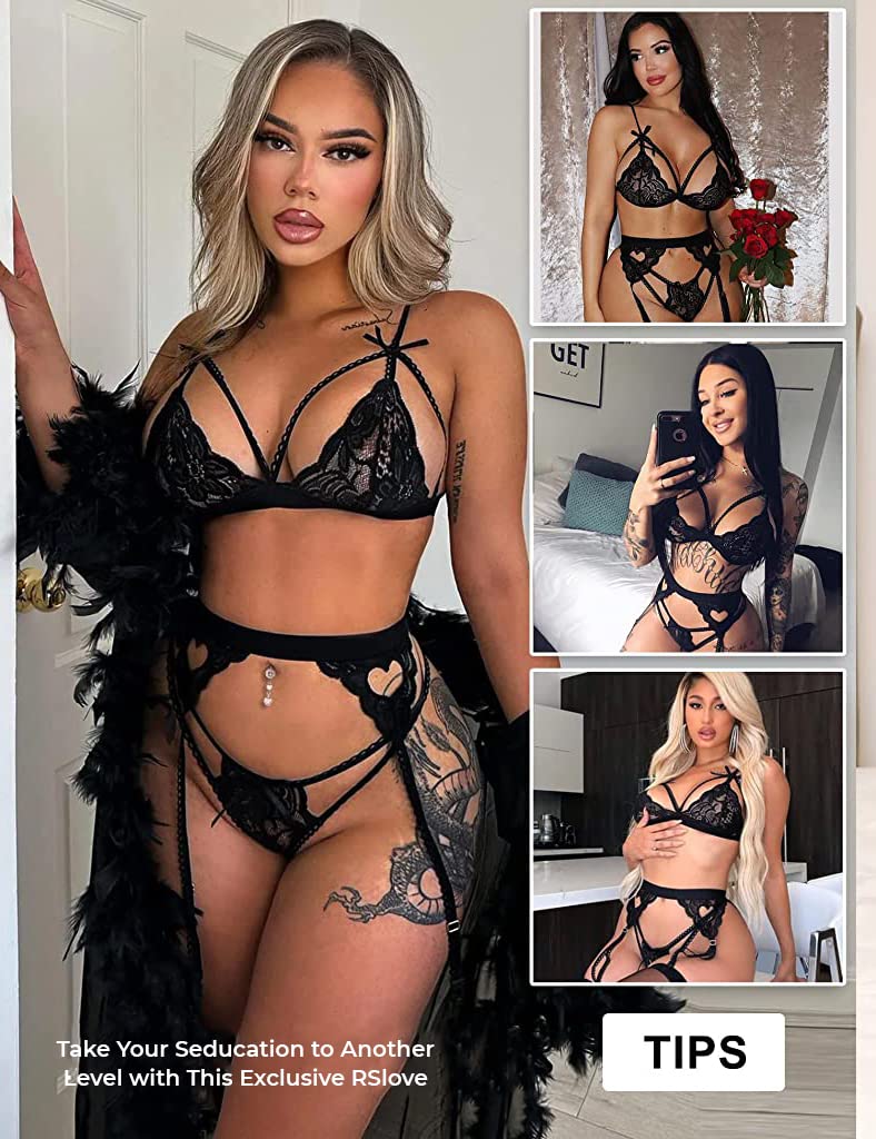 Zibuyu Lingerie Set for Women with Lace Bra Underwear and Garter | Ideal for Honeymoon Nights