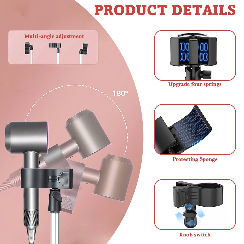 MAYCREATE Tripod Floor Holder for Hair Dryer with 75–105cm Adjustable Height and 180° Rotatable Clamp | Aluminum Alloy Hands Free Styling Stand