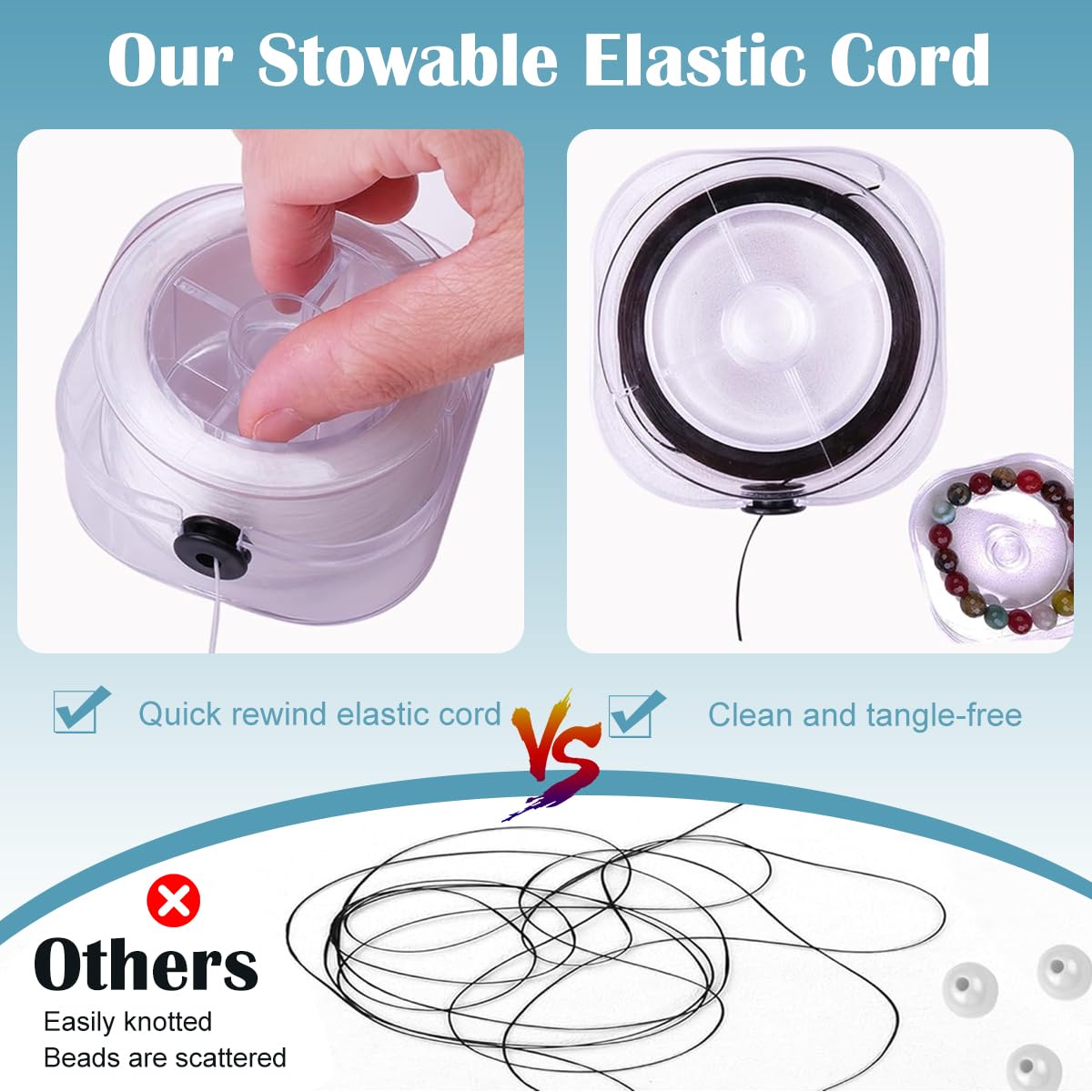 HASTHIP Elastic Cord for Bracelets with 0.8mm Flat Stretch Design 2 Rolls 295ft Each Black&White | Ideal for Jewelry Making and Beading Projects