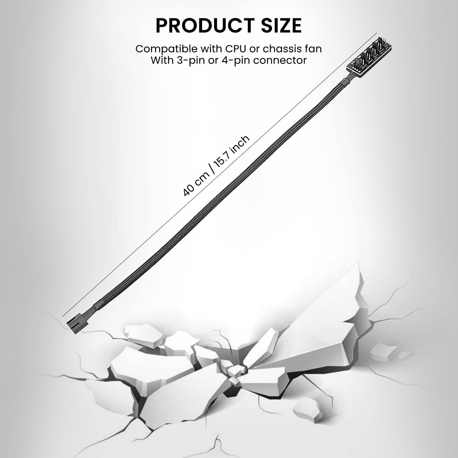 Verilux PWM Fan Hub Splitter for PC Cooling Fans featuring 1 to 5 Way Design and 15.7 in Nylon Sleeve | Easy Installation