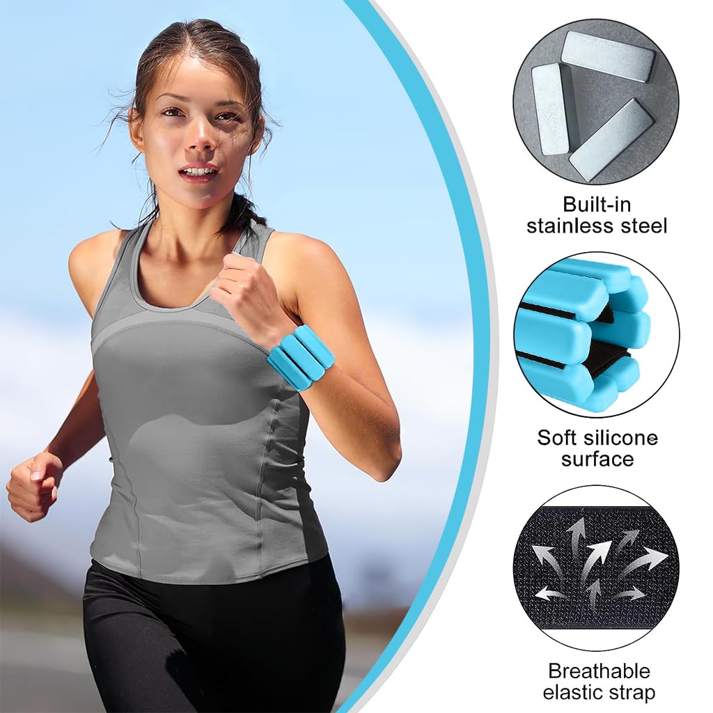 Optifit Adjustable Silicone Wrist and Ankle Weights Set 2lb with 8pcs Steel Sheets for Men & Women | Ideal for Exercise and Physical Therapy