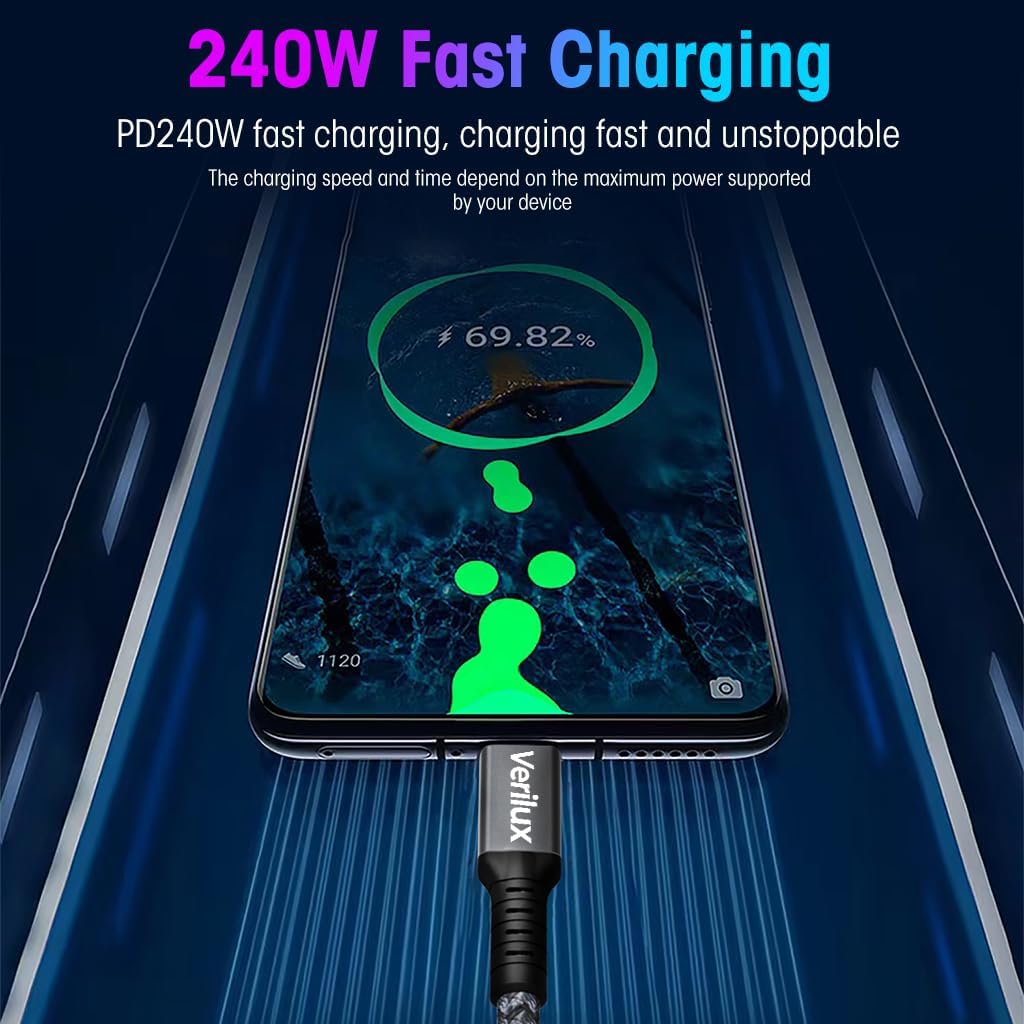 Verilux Type C Cable 4.9 ft for Fast Charging and 20Gbps Data Transfer | Supports 4K 60Hz Display