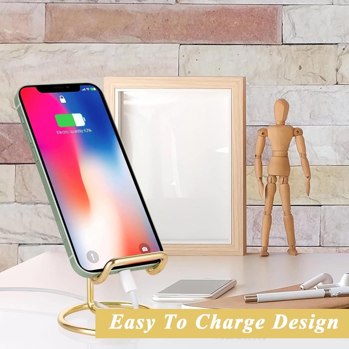 Climberty Visiting Card Holder for Desk with Phone Stand and 30‑40 Card Capacity in Gold | Professional Organizer for Men