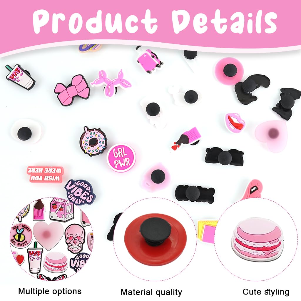 MAYCREATE Shoe Decoration Charms for Clogs and Sandals featuring 105PCS Pink Rubber Set