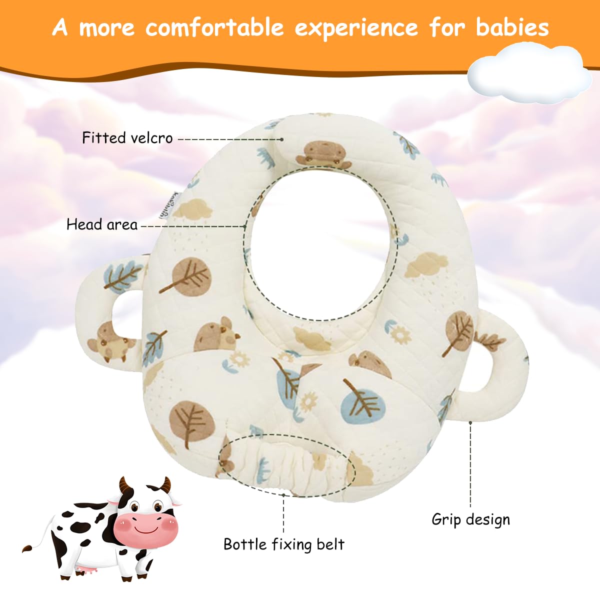 SNOWIE SOFT® Bottle Holder for Baby, Vomiting-Proof Baby Feeding Pillow for 6-18 Monthes Soft Cotton Neck Baby Lounger Pillow Baby Bottle Holder Self-Feeding Baby Baby Bib My Breastfeeding Pillow