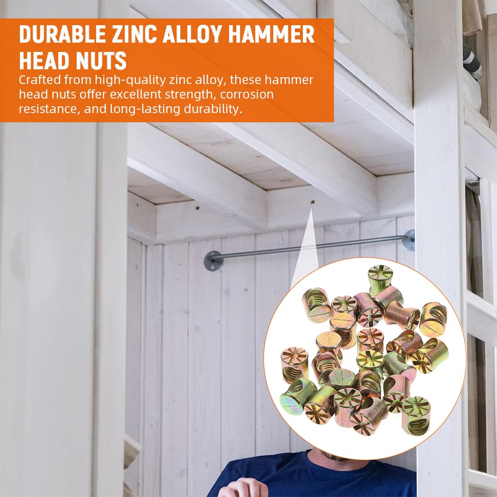 Serplex Hammer Head Nuts for Furniture Assembly with Cross-Hole Design | 30 Pcs Zinc Alloy Set