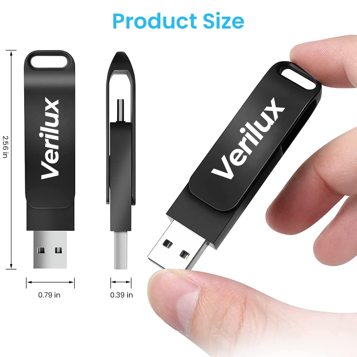 Verilux® Pendrive 64GB Dual Interface USB 3.0 & Type-C High-Speed Flash Drive - Portable & Sturdy Zinc Alloy Type C Pendrive for OTG Android, PC, Mac