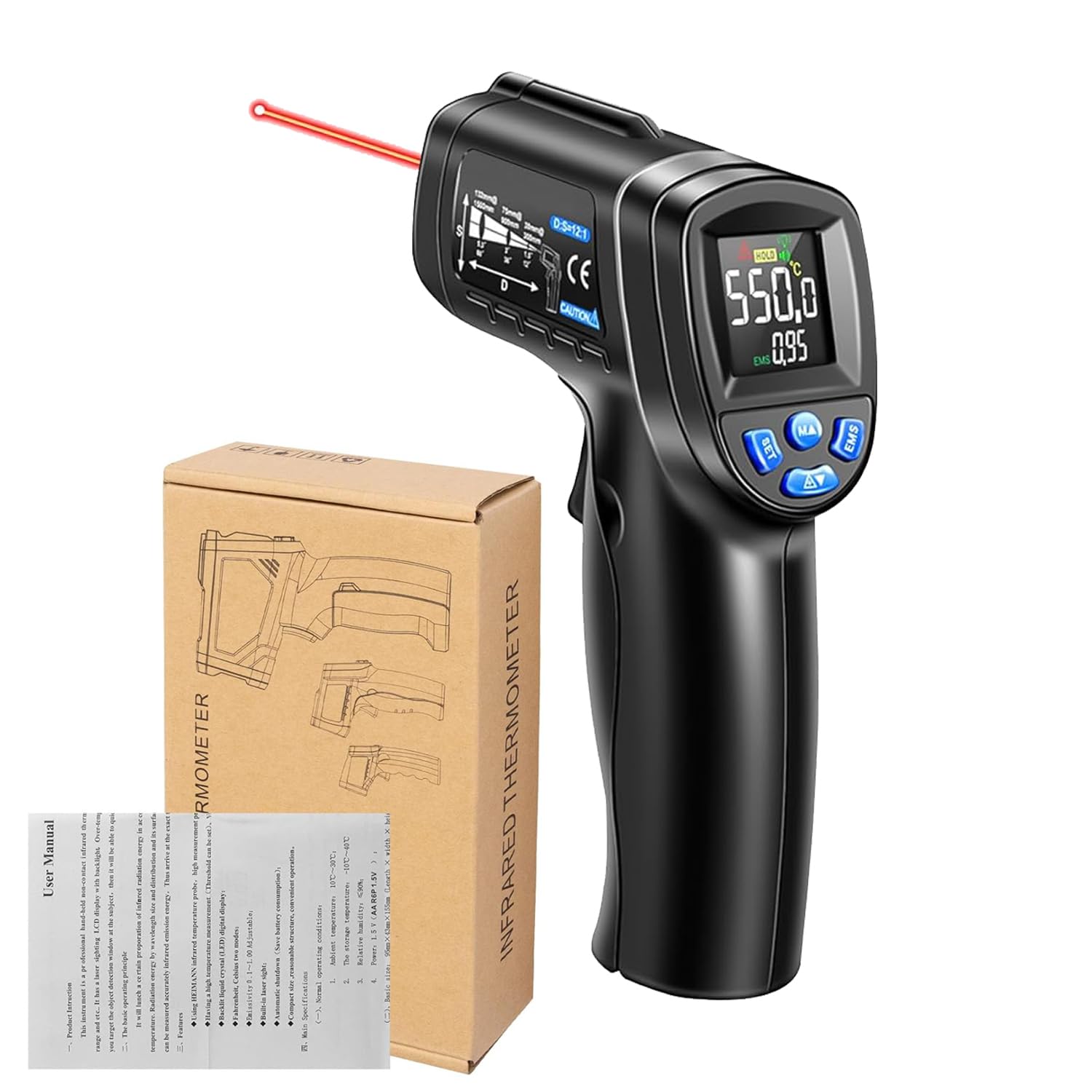 Serplex Infrared Thermometer Gun for Cooking and Industrial Use with Adjustable Emissivity | Measures -50°C to 550°C
