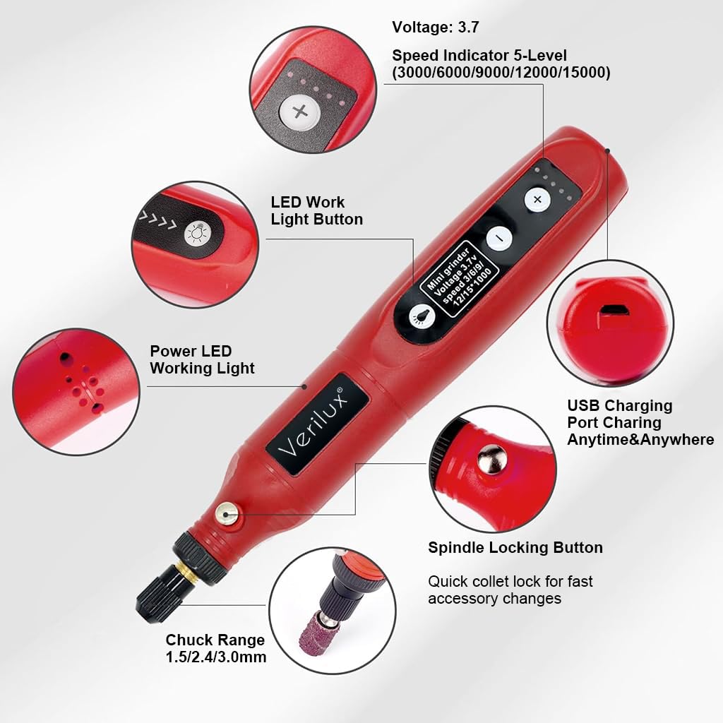 Serplex® Mini Drill Machine, Cordless Rotary Tool Kit, DIY Drilling Electric Tool Polishing Machine, Mini Drill Engraving Machine, 3.7V Grinder with 5 Variable Speed for Polishing Cleaning Engraving