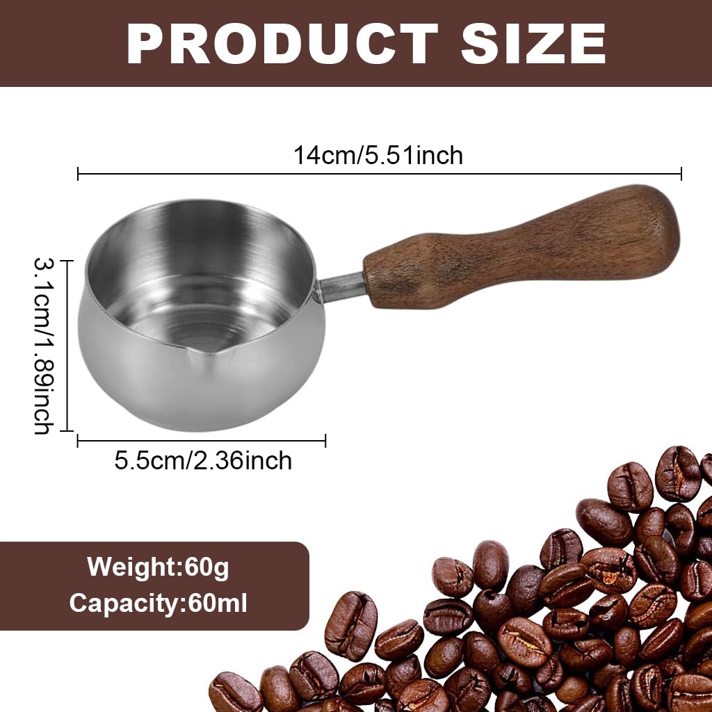 Supvox Espresso Shot Pitcher for Barista with 60ml Capacity featuring V Shape Spout and Wooden Handle