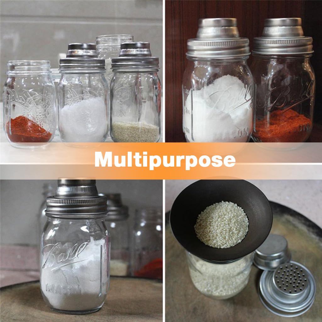 Supvox Spice Shaker Lids for Mini Mason Jars 2.9 in featuring Sifter Holes & Cover | Stainless Steel Caps for Spices, Glitter and Bath Salts