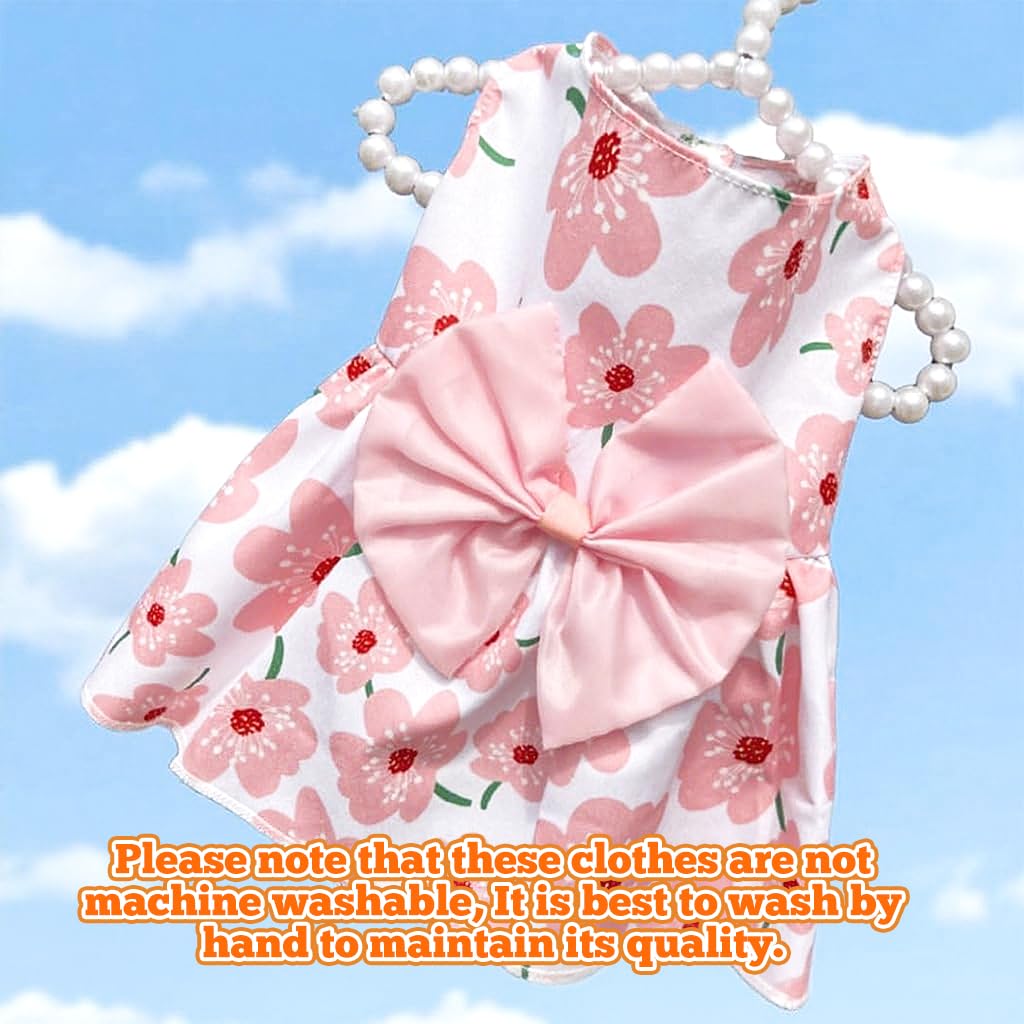 ZIBUYU Florals Pattern Pet Dress for Dogs and Cats with Bowknot Buttons | Polyester Summer Outfit Size L 45cm Bust 35cm Length
