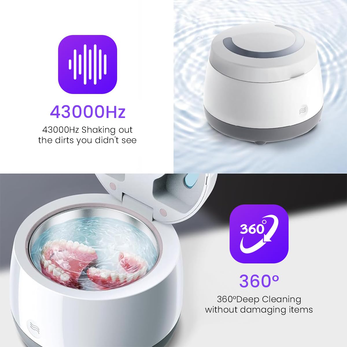 HASTHIP Ultrasonic Retainer Cleaner for Dentures and Jewelry with UV Light | 43000Hz 304 Stainless Steel Chamber