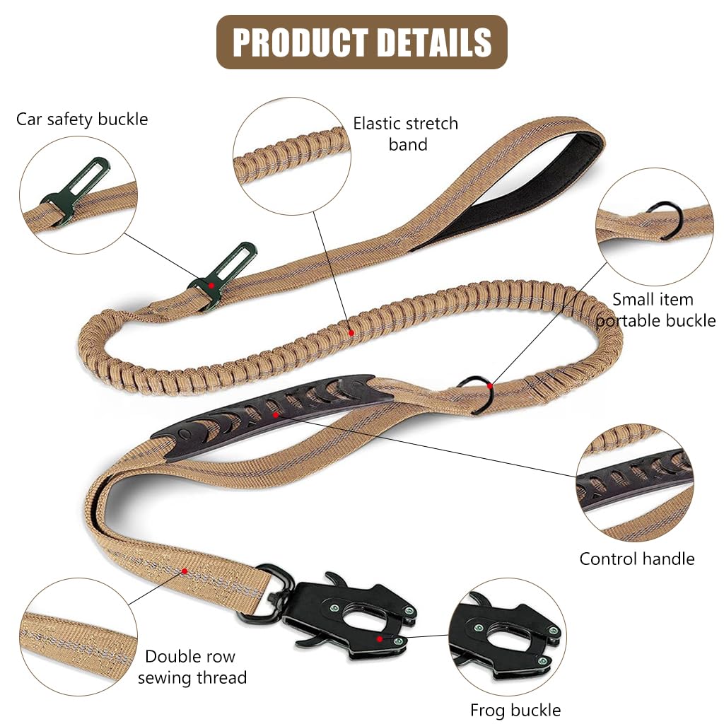 Qpets Bungee Dog Leash for Large Dogs with Dual Handles and 360° Swivel Clasp | 47–70 in Stretch
